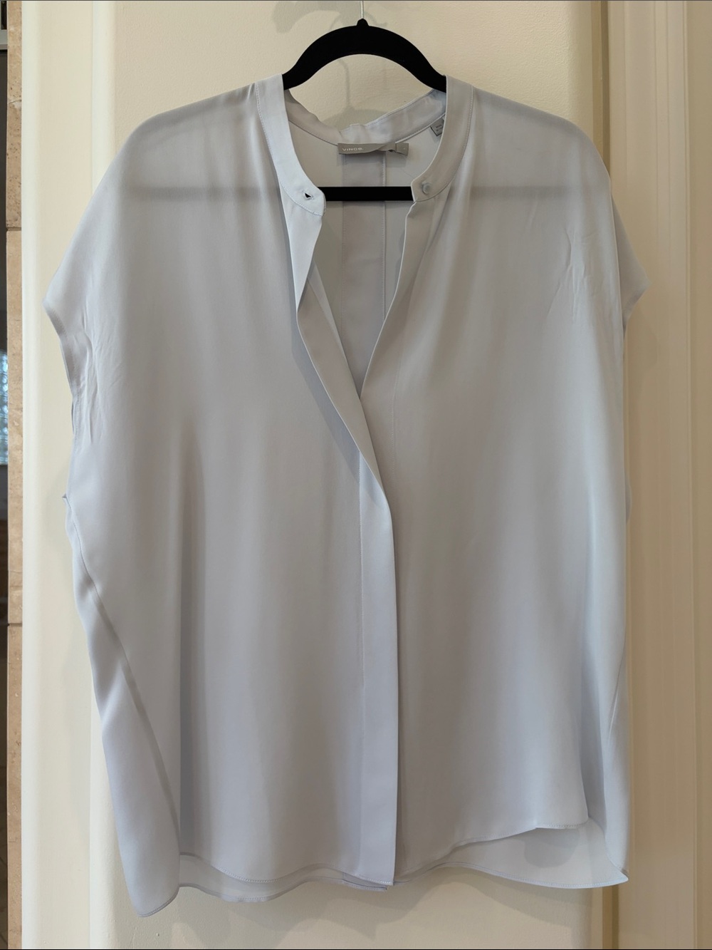 Vince Light Blue Cap-Sleeve Silk Blouse - Women's Top